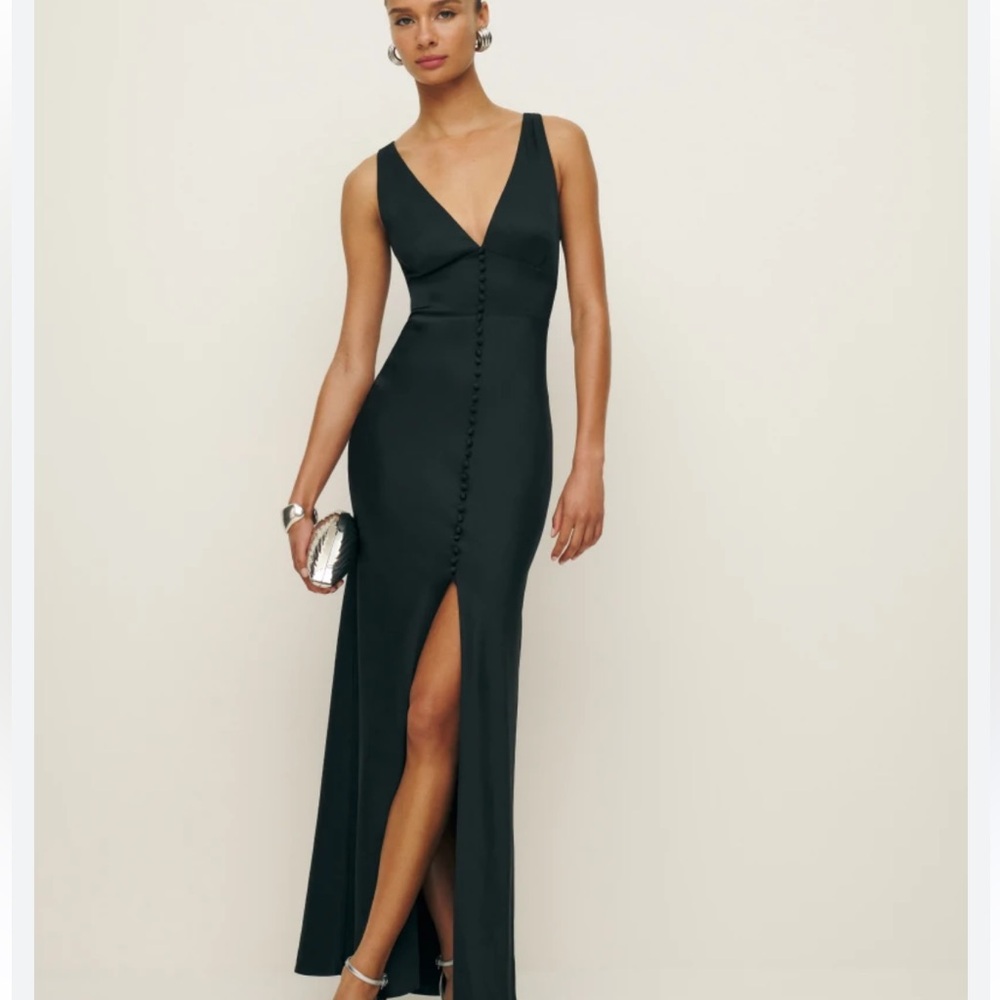 Reformation Black V‑Neck Maxi Dress with Front Slit